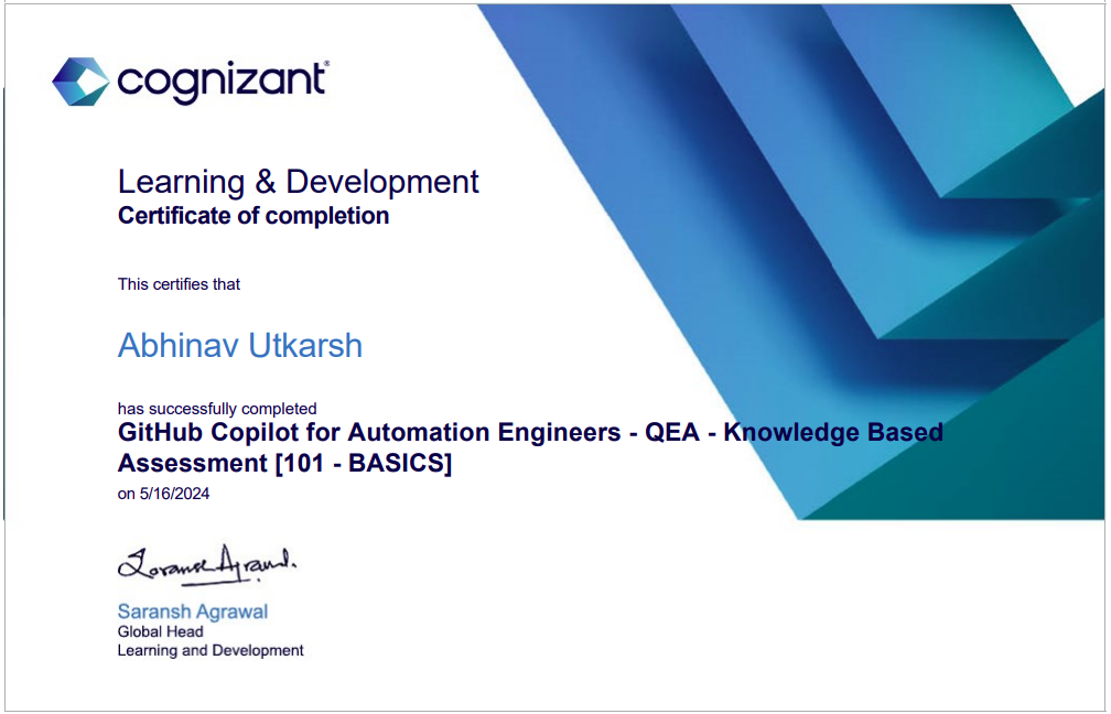 Cognizant Certificate 10